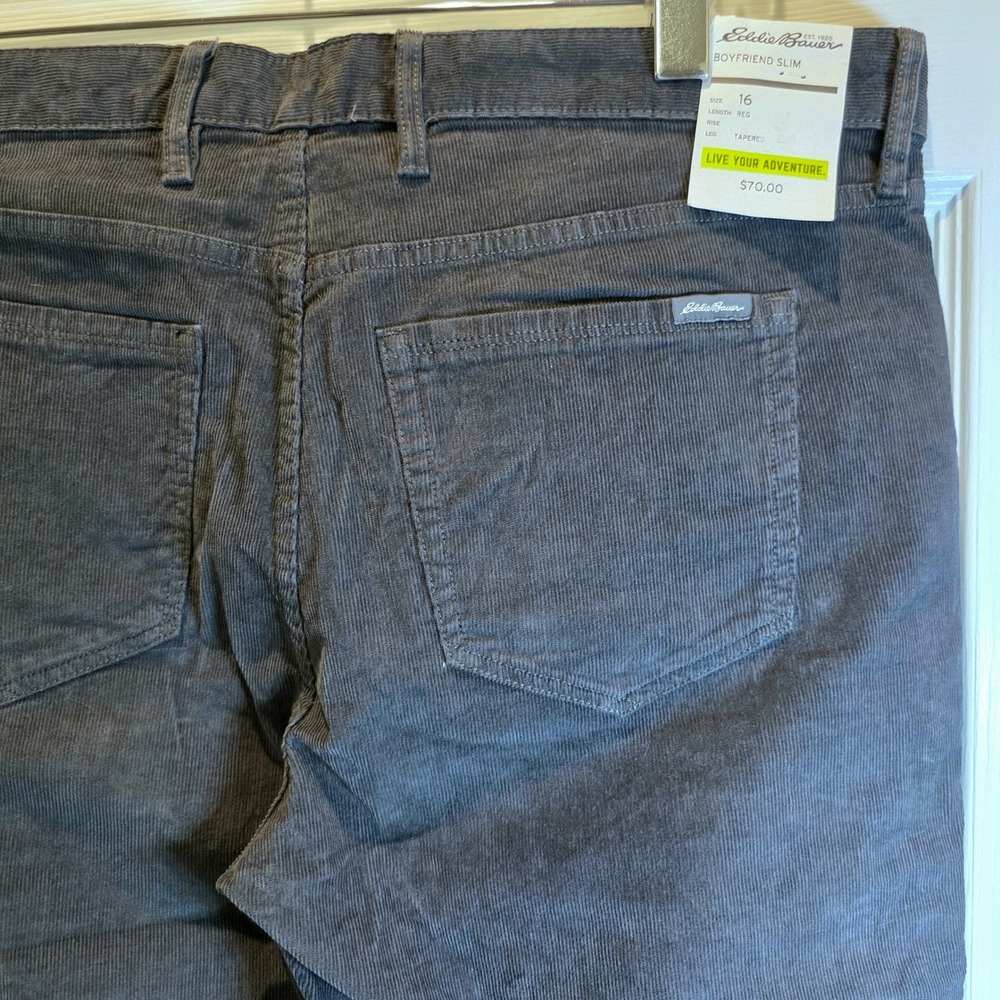 Eddie Bauer Corduroy Pants Boyfriend Slim Tapered Sz 16 Dark Gray Cotton Jeans - Picture 5 of 15